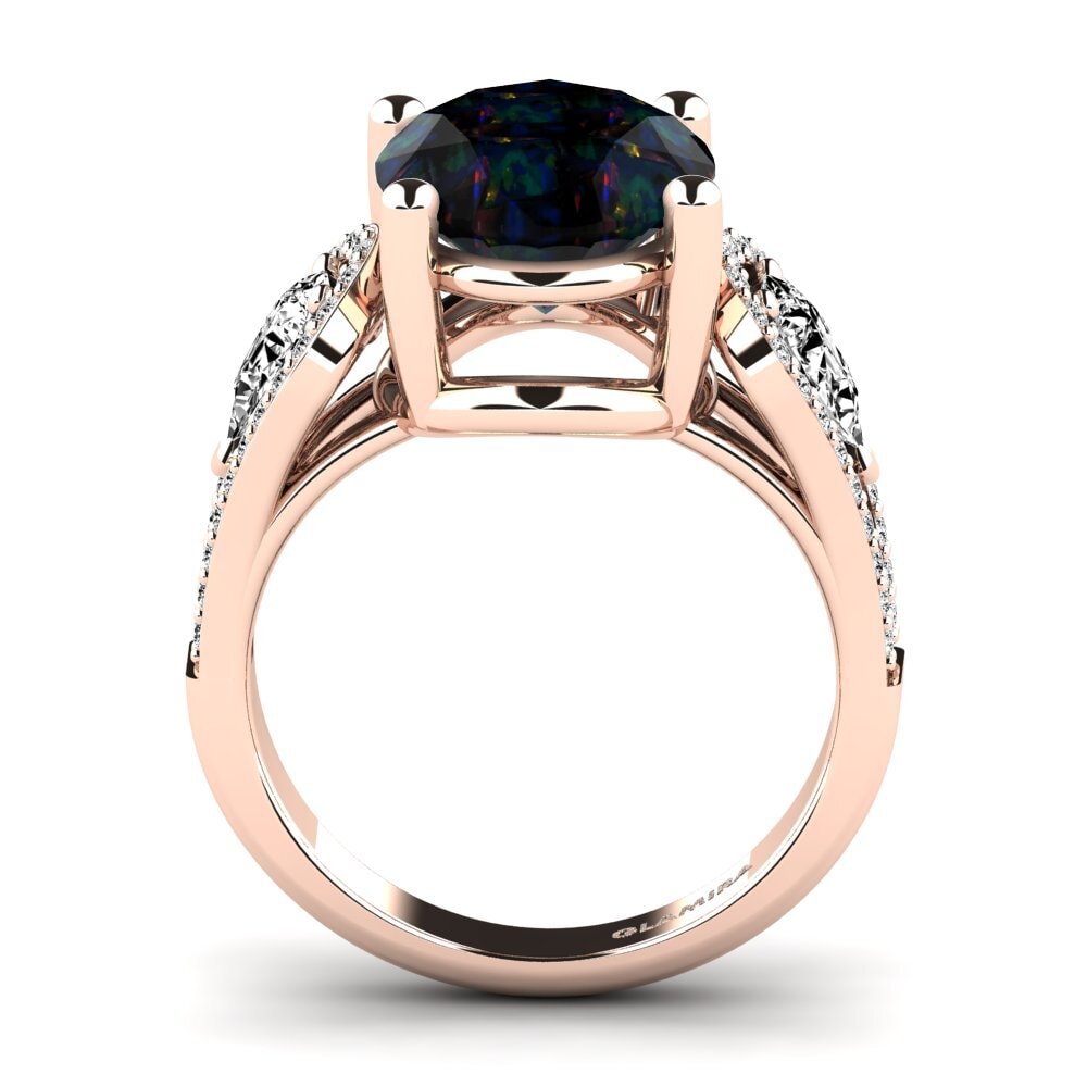 14k Oro Rosa Opalo Negro Anillo Jensina