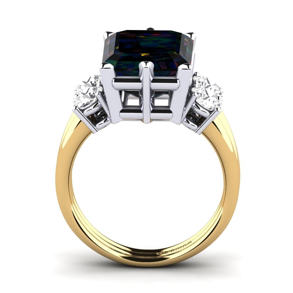 9ct Yellow & White Gold Black Opal Ring Jensine