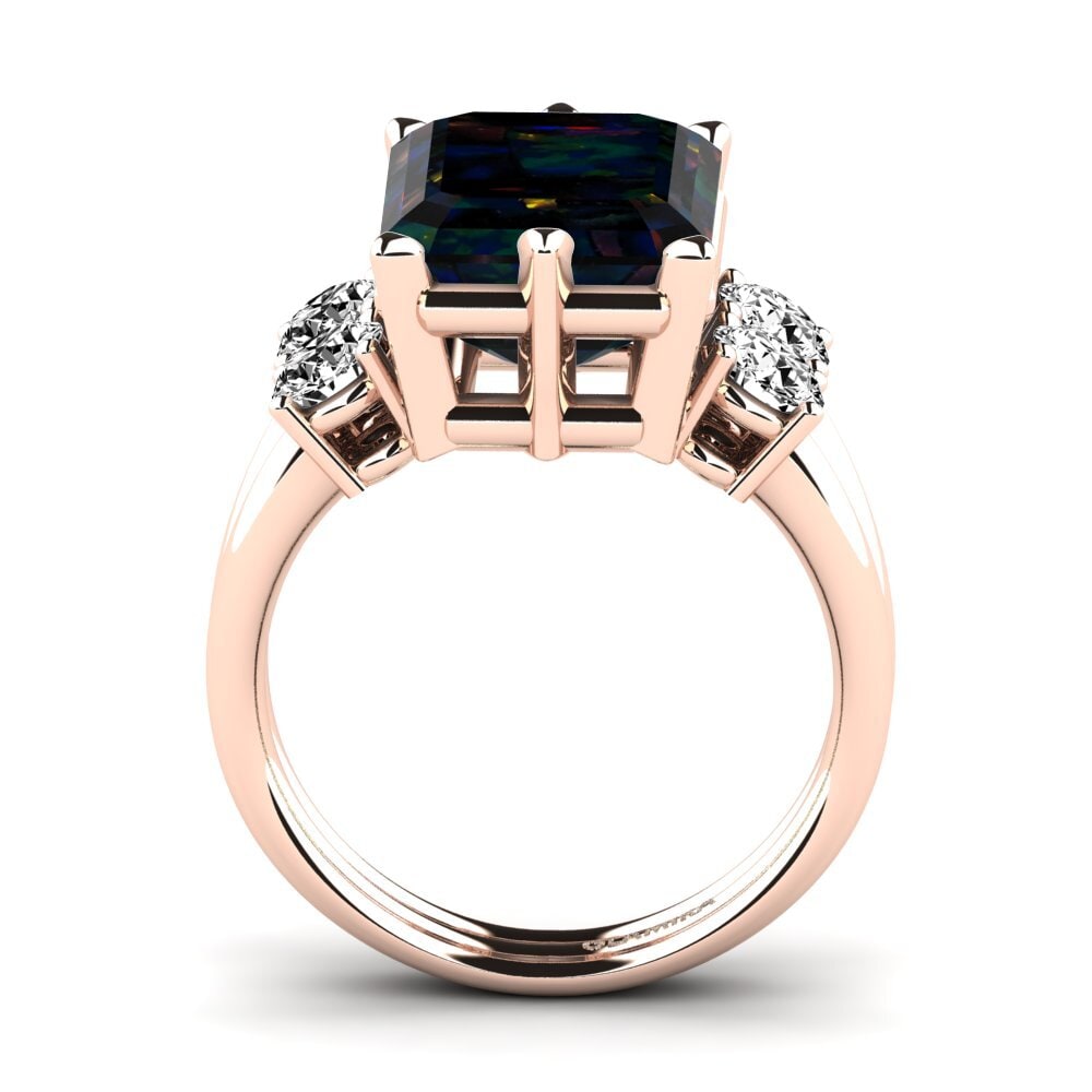 14k Oro Rosa Opalo Negro Anillo Jensine