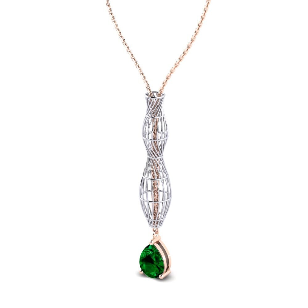 14k Oro Rosa & Blanco Circonita Verde Collar de Mujer Jeraldine