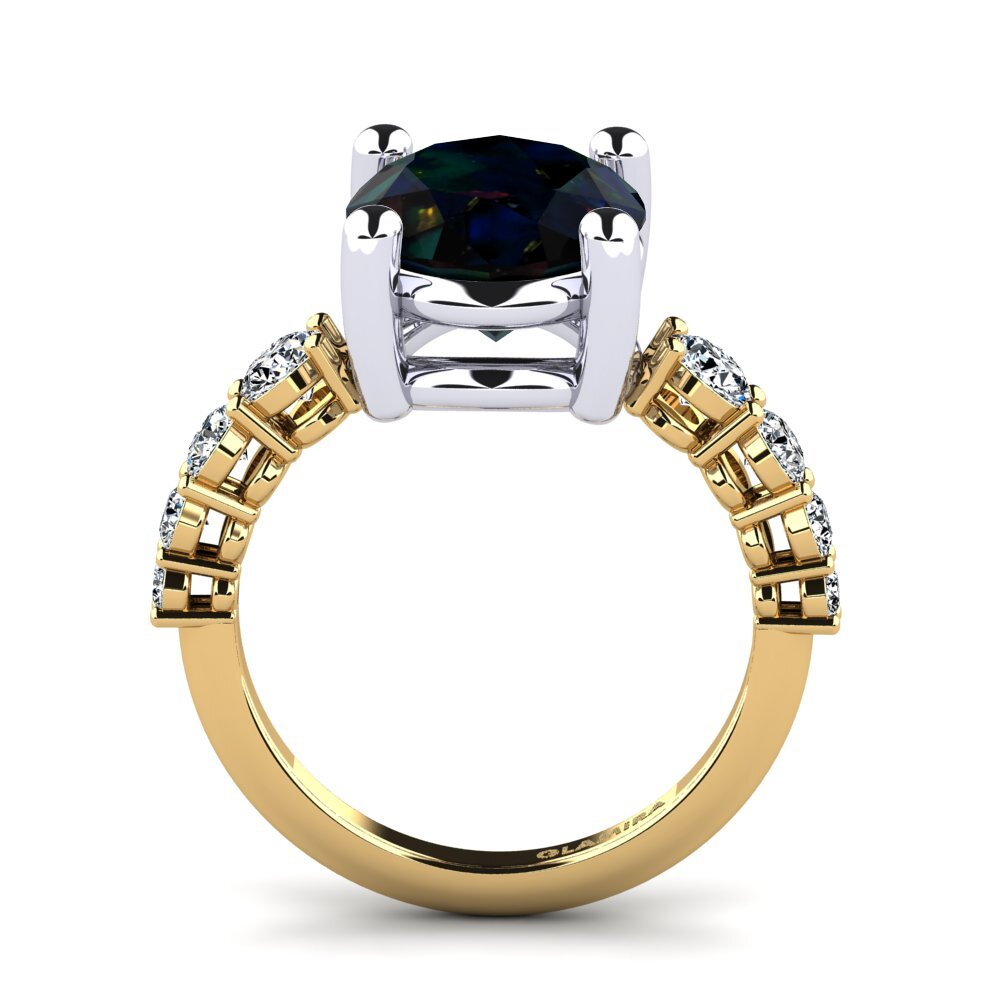 9ct Yellow & White Gold Black Opal Ring Jeylianis
