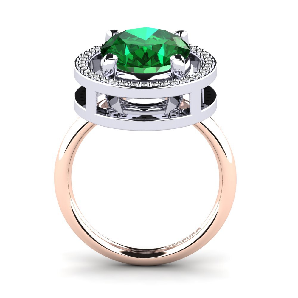 18ct White & Rose Gold Emerald (Lab Created) Ring Jhamilet