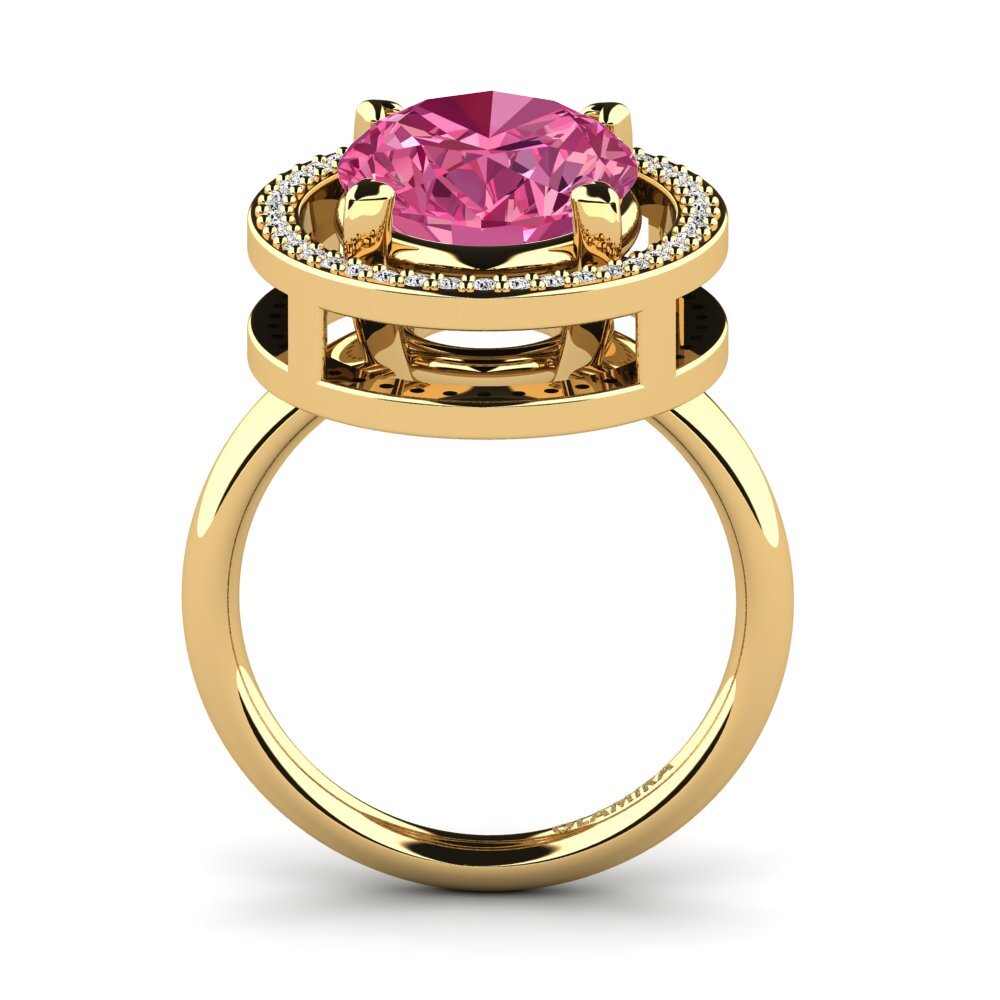 14k Oro Amarillo Turmalina rosa Anillo Jhamilet