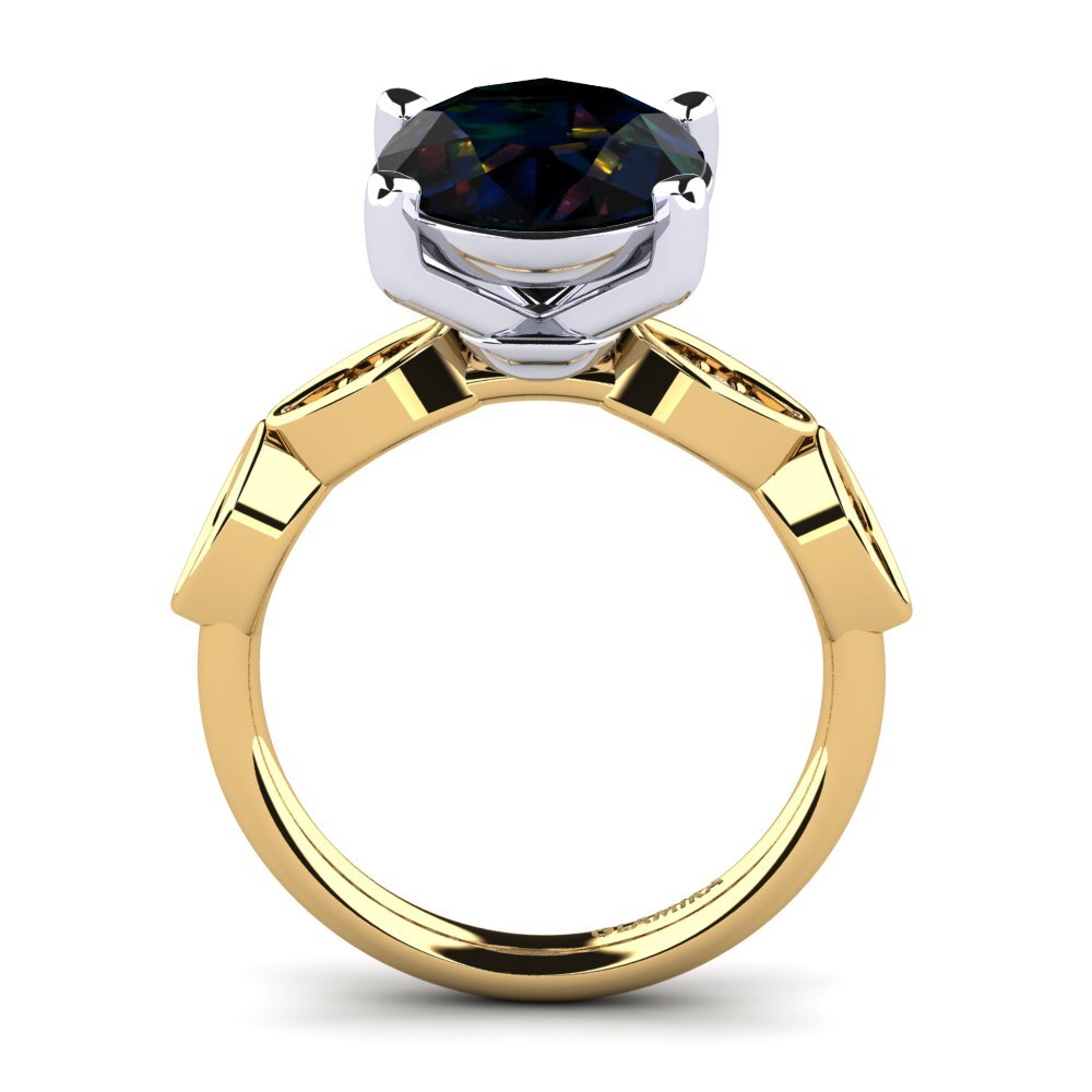 9ct Yellow & White Gold Black Opal Ring Jidenna