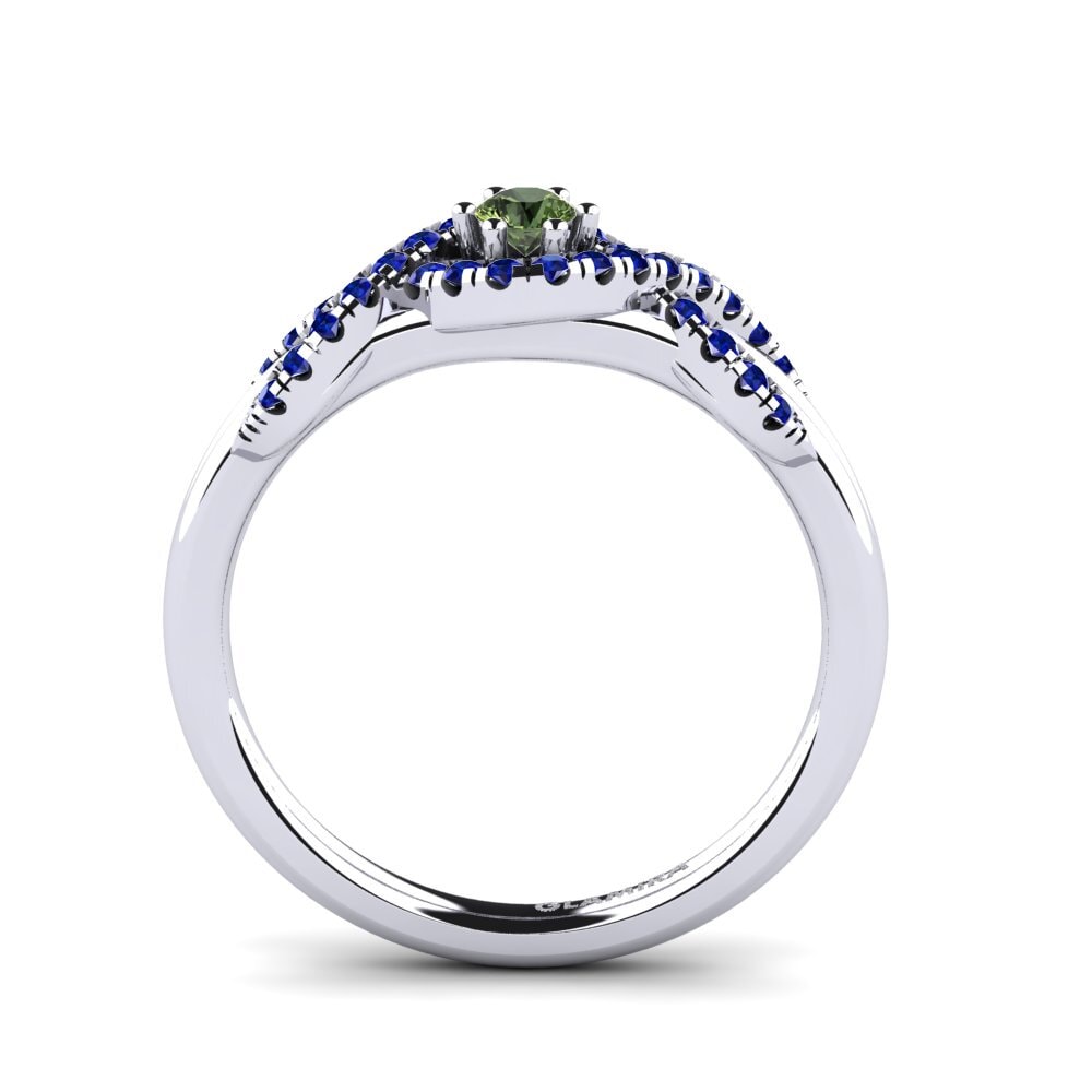 White Silver Green Sapphire Engagement Ring Jilessa 0.1 crt