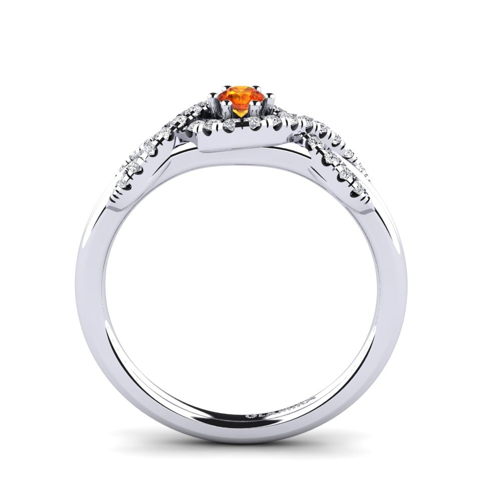 White Silver Orange Sapphire Engagement Ring Jilessa 0.1 crt
