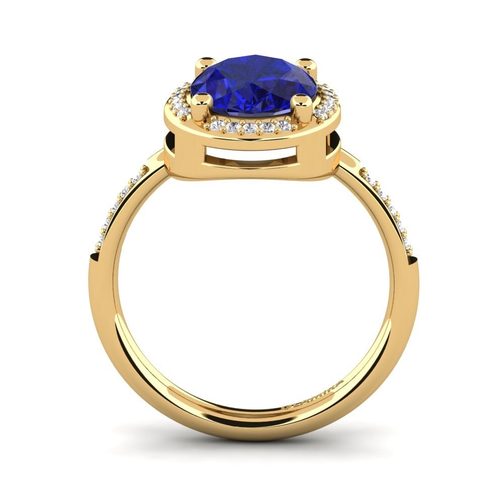 14k Oro Amarillo Safiro (Creado en Laboratorio) Anillo de compromiso Jolecia