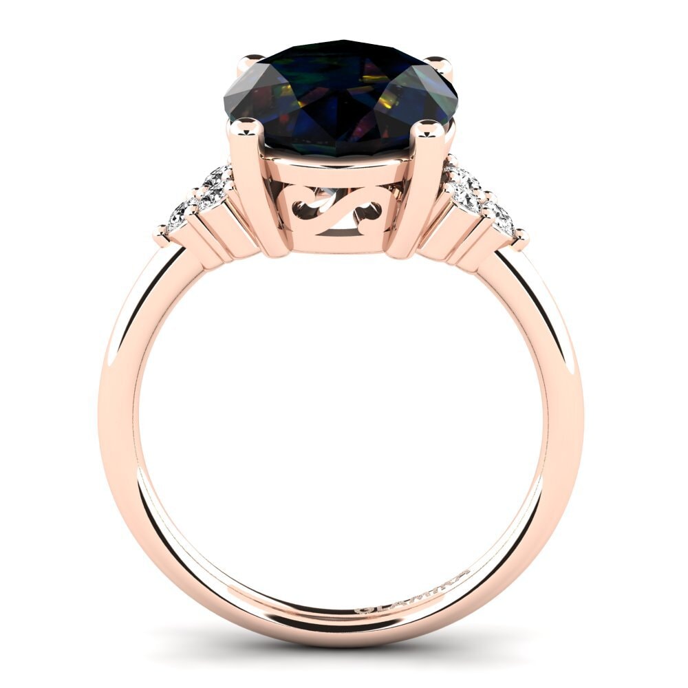 14k Oro Rosa Opalo Negro Anillo Jomairys