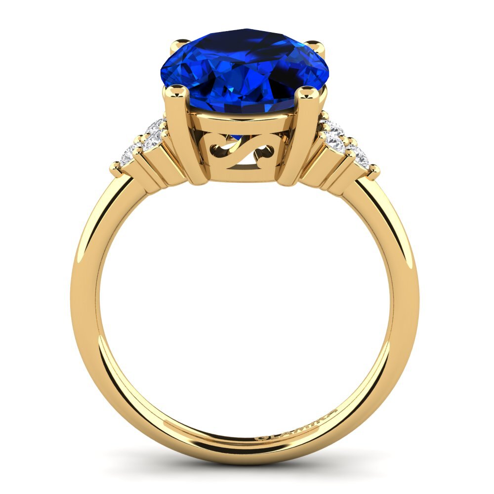 14k Oro Amarillo Safiro (Creado en Laboratorio) Anillo Jomairys