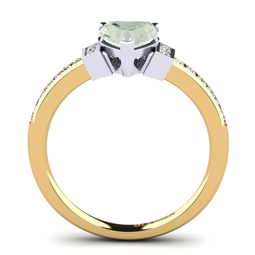 14k Oro Amarillo & Blanco Amatista verde Anillo de compromiso Josephine