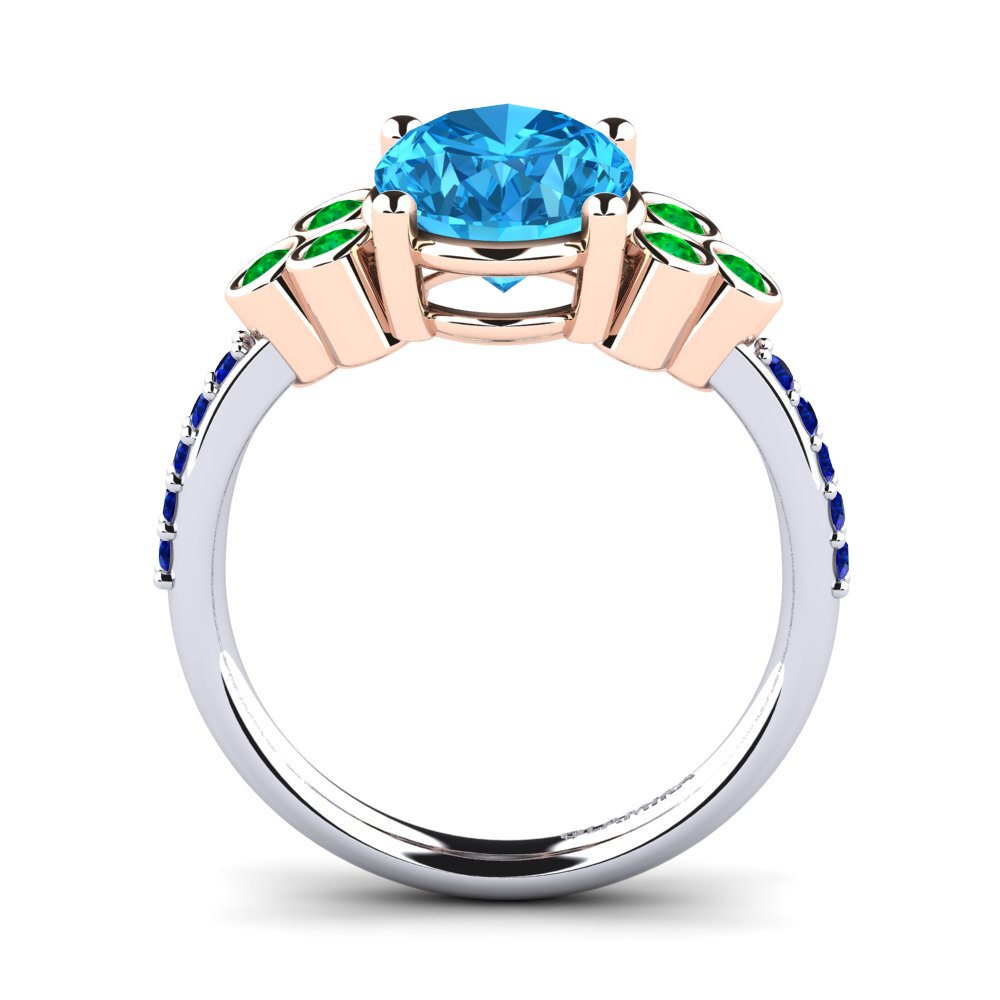 14ct White / Rose Gold Blue Topaz Engagement Ring Joulaya