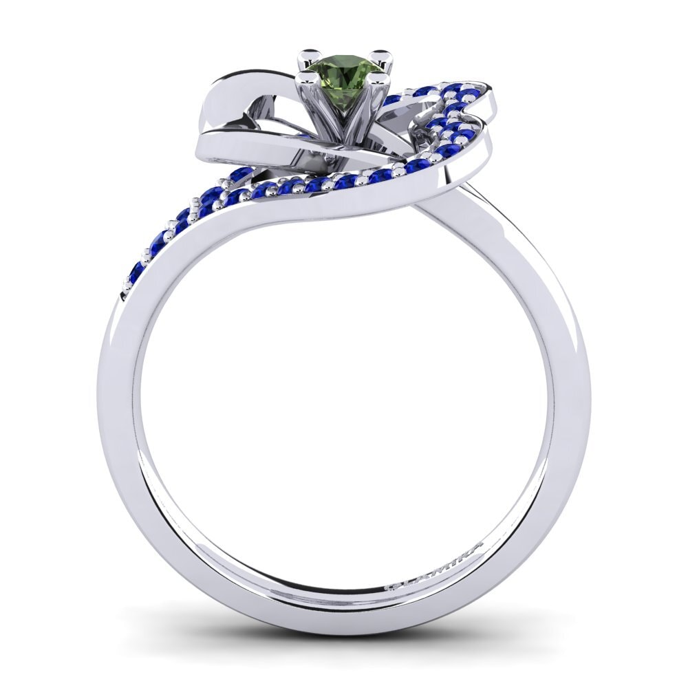 White Silver Green Sapphire Engagement Ring Kailyn 0.16 crt