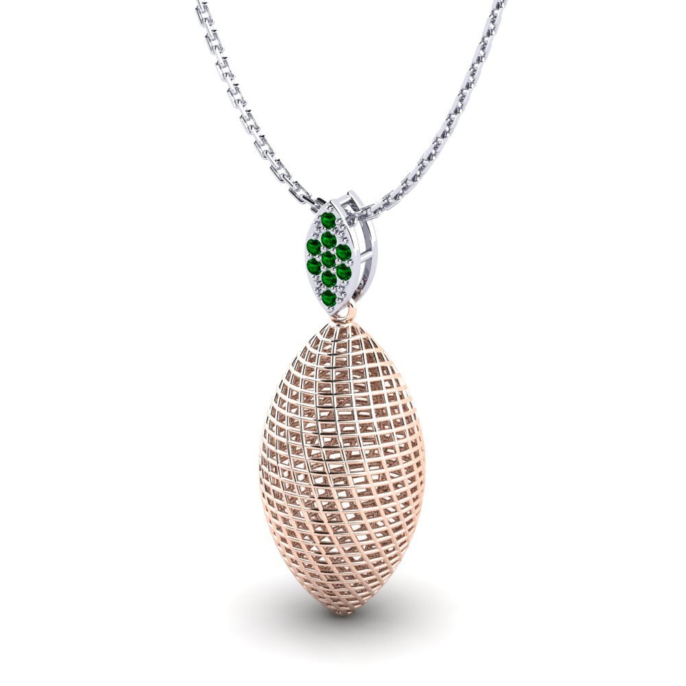 14k Oro Rosa & Blanco Circonita Verde Colgante de Mujer Keesha