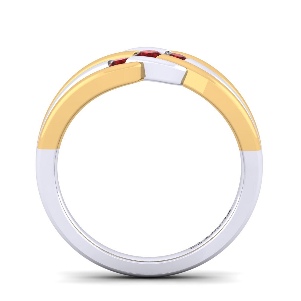 Ouro Amarelo Branco 14K Zircônia Vermelha Anel Kelsey