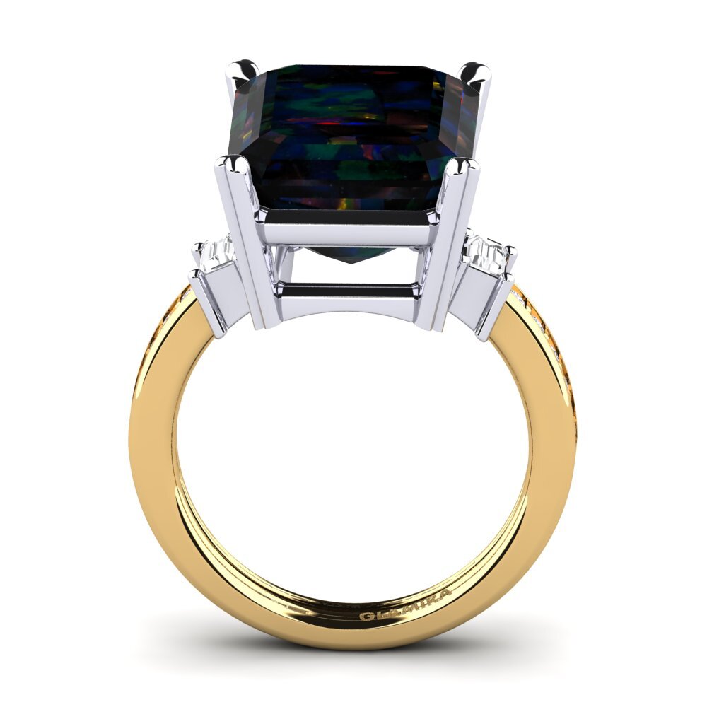 9ct Yellow & White Gold Black Opal Ring Kitty