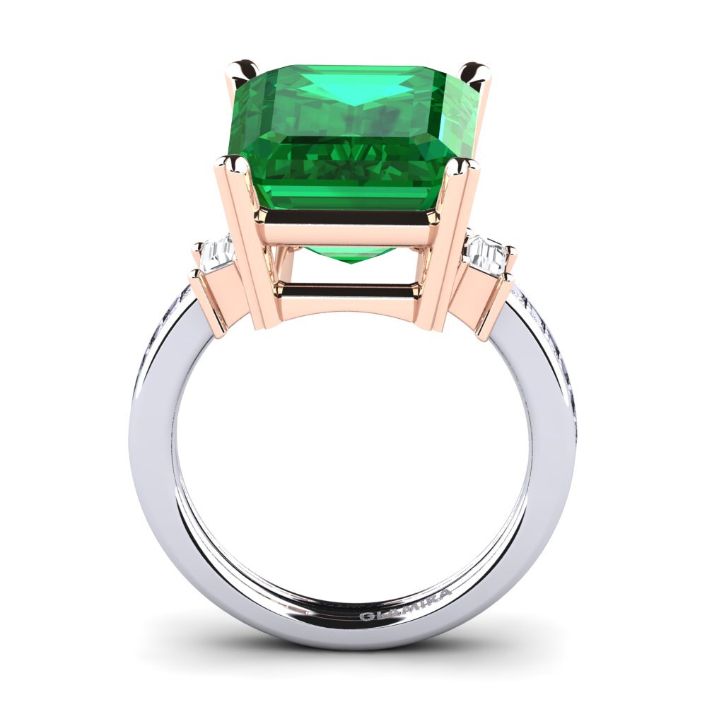 18ct White & Rose Gold Emerald (Lab Created) Ring Kitty