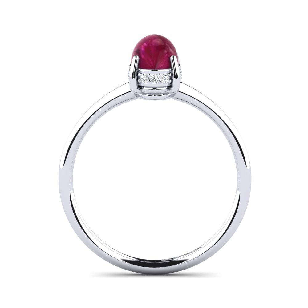 White Silver Cabochon Ruby Ring Korilla