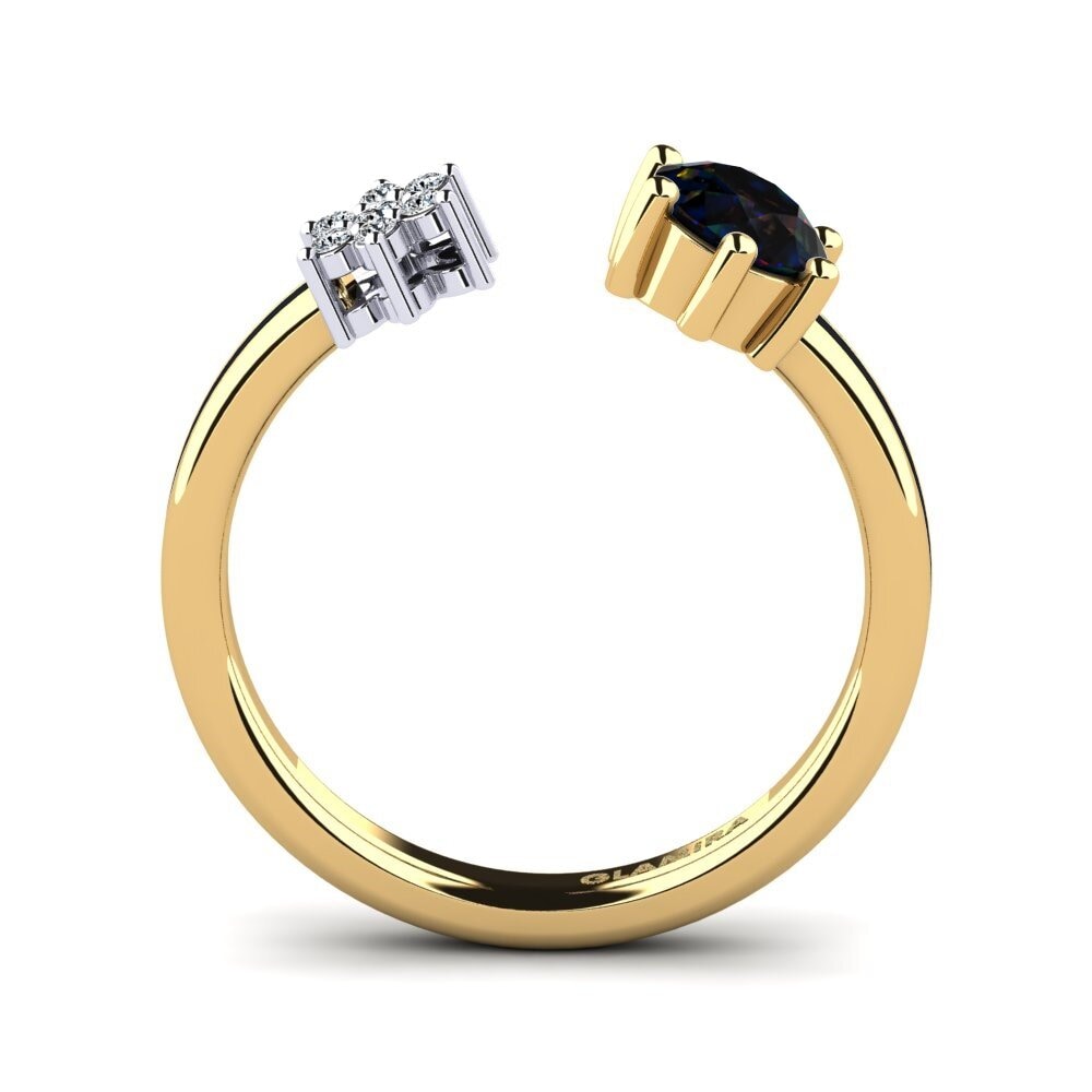 9ct Yellow & White Gold Black Opal Ring Laci