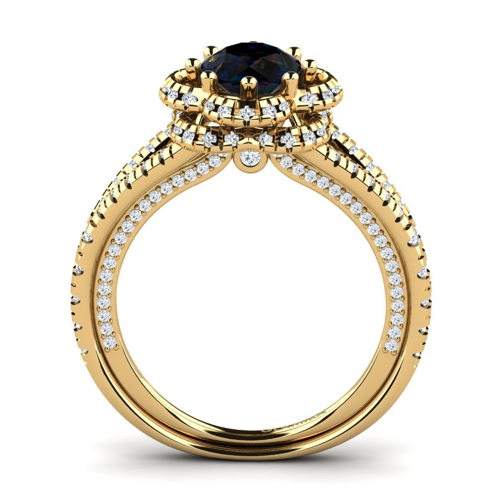 9ct Yellow Gold Black Opal Ring Alceste