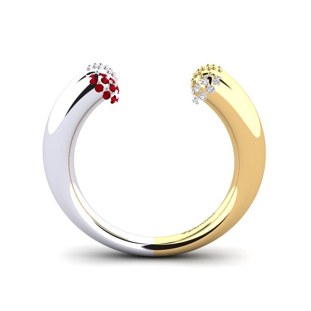 Ouro Amarelo Branco 14K Zircônia Vermelha Anel Delmore