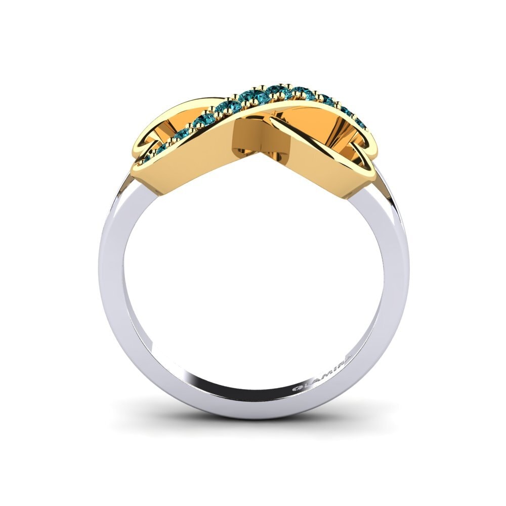 18ct White & Yellow Gold Blue Diamond Ring Endlessheart