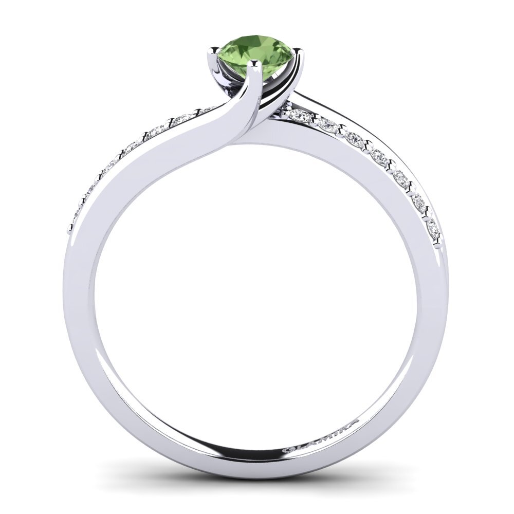 White Silver Green Sapphire Diamonds Ring Lia