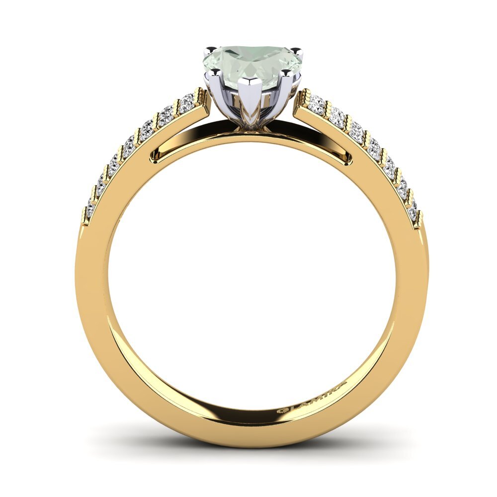 14k Oro Amarillo & Blanco Amatista verde Anillo de compromiso Shirley