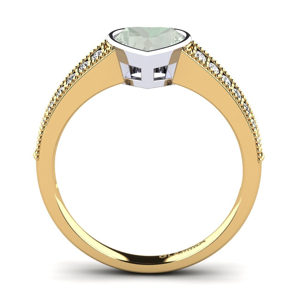 14k Oro Amarillo & Blanco Amatista verde Anillo de compromiso Chole