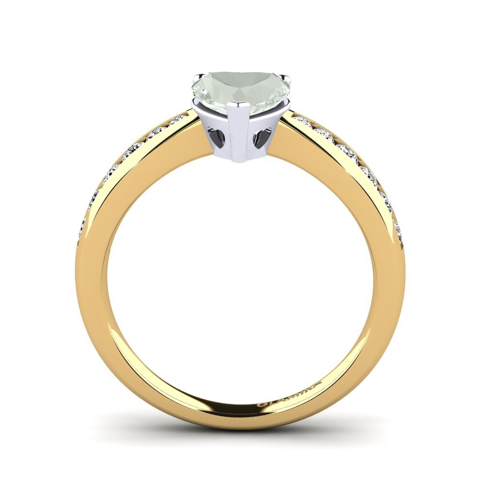 14k Oro Amarillo & Blanco Amatista verde Anillo de compromiso Nicole