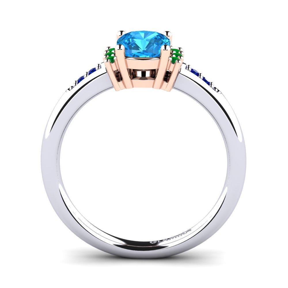 14ct White / Rose Gold Blue Topaz Engagement Ring Lenny