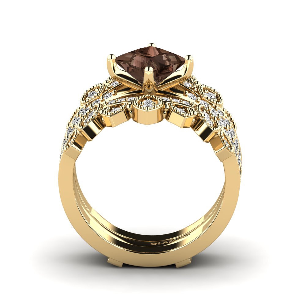 Princesa Cuarzo humo Anillo Luditt SET