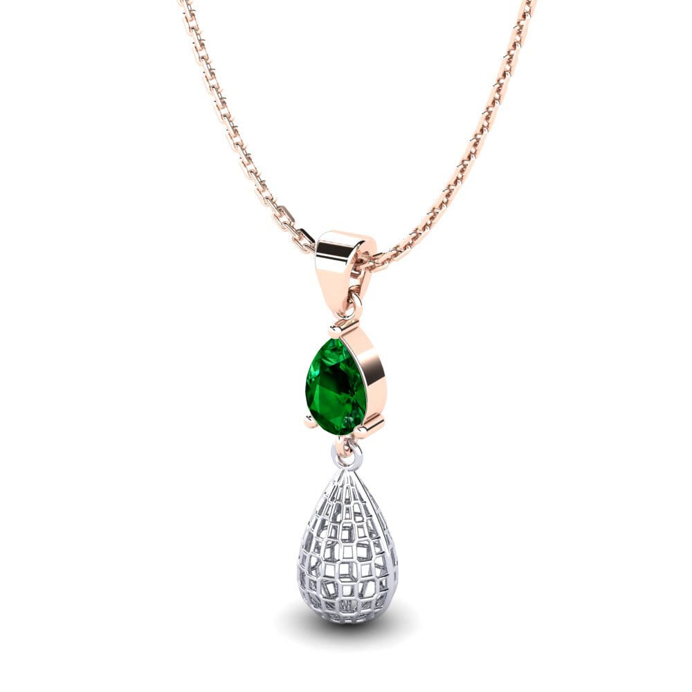 14k Oro Rosa & Blanco Circonita Verde Colgante de Mujer Luis