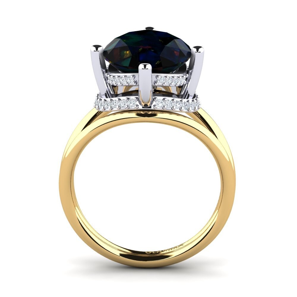 9ct Yellow & White Gold Black Opal Ring Luzirene