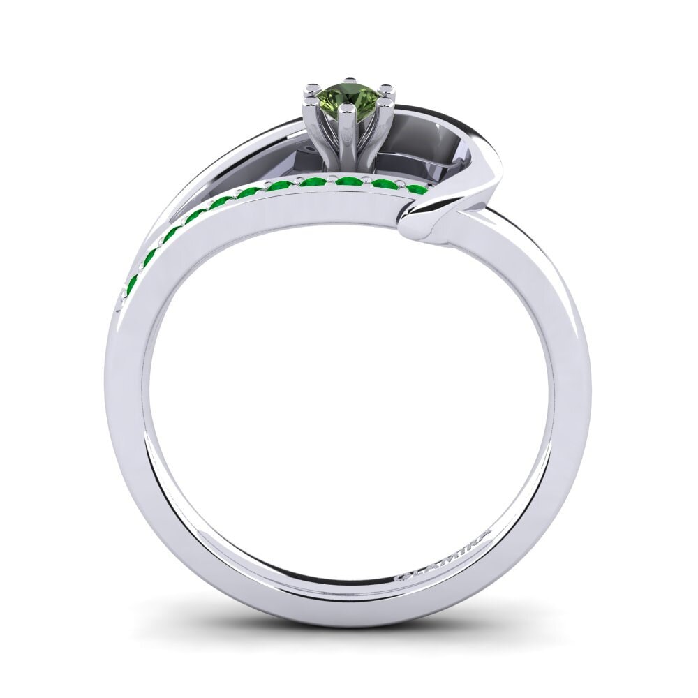 White Silver Green Sapphire Engagement Ring Madely 0.1 crt