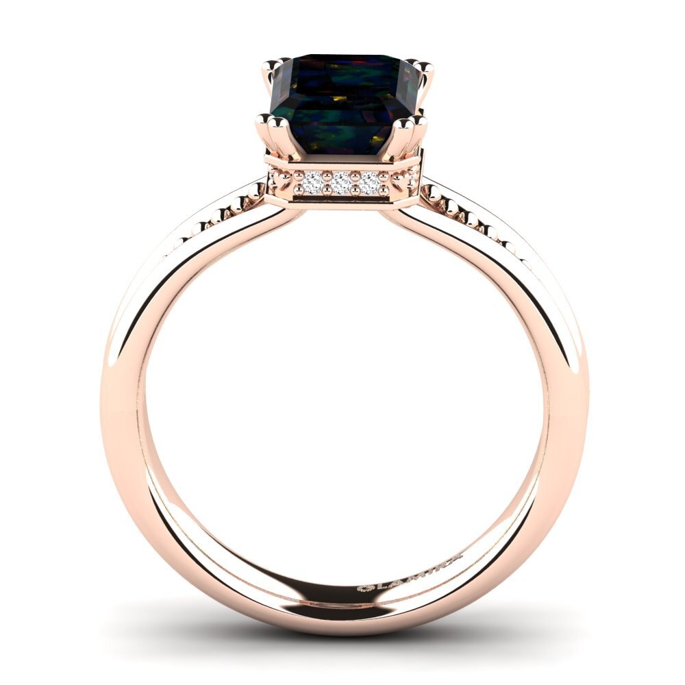 14k Oro Rosa Opalo Negro Anillo de compromiso Maine