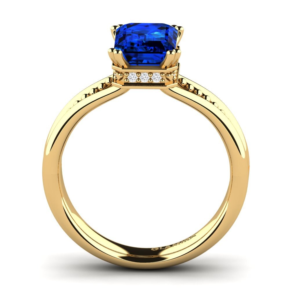 14k Oro Amarillo Safiro (Creado en Laboratorio) Anillo de compromiso Maine