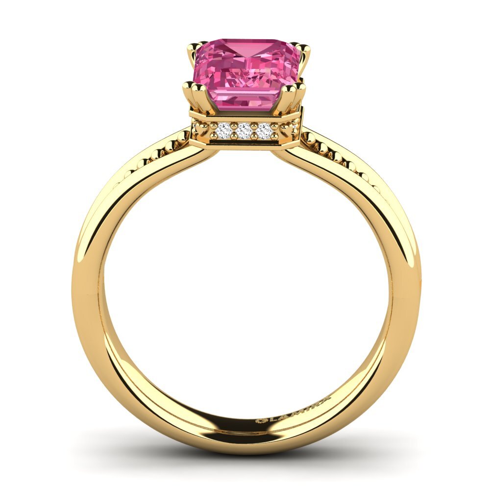 14k Oro Amarillo Turmalina rosa Anillo de compromiso Maine
