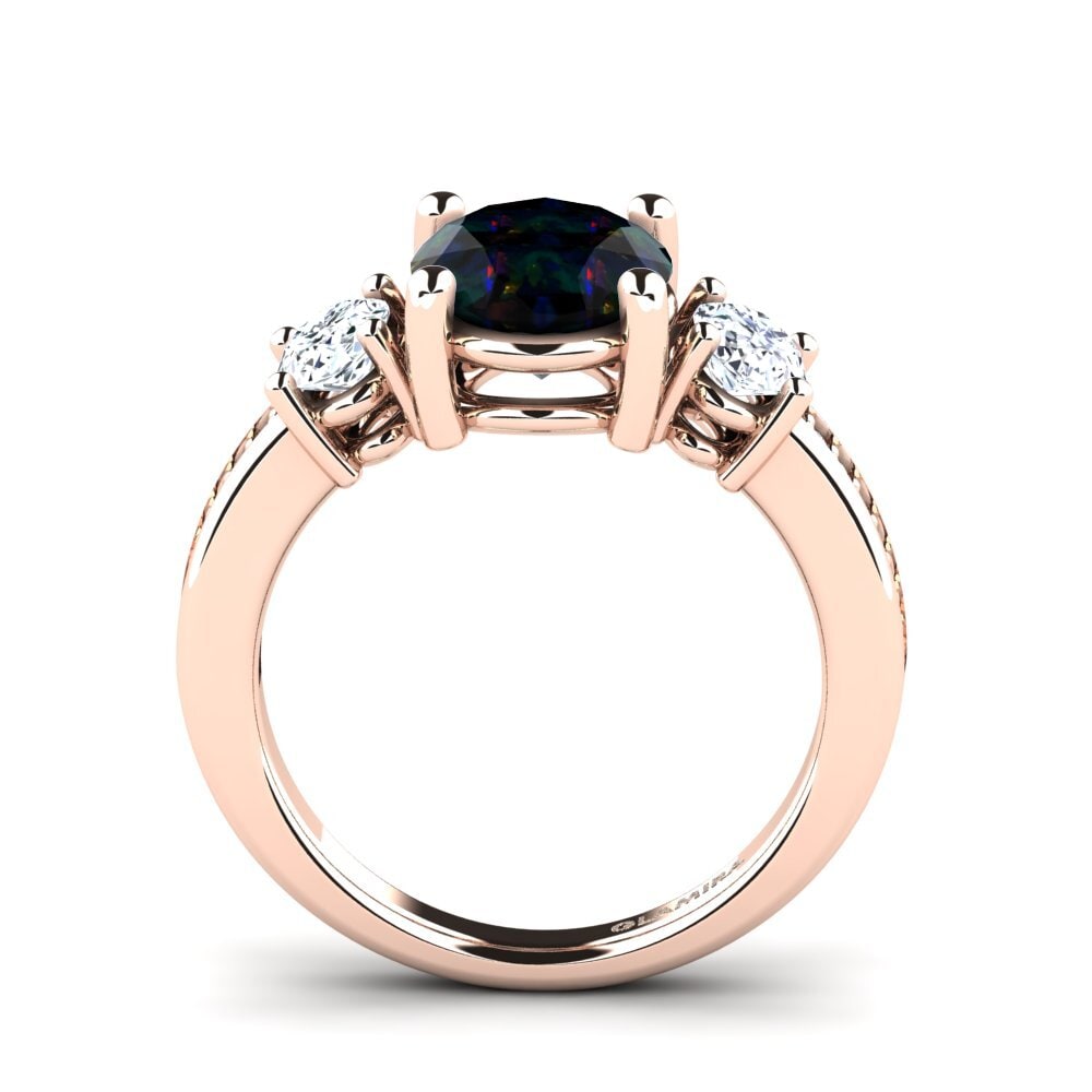 14k Oro Rosa Opalo Negro Anillo de compromiso Maletha