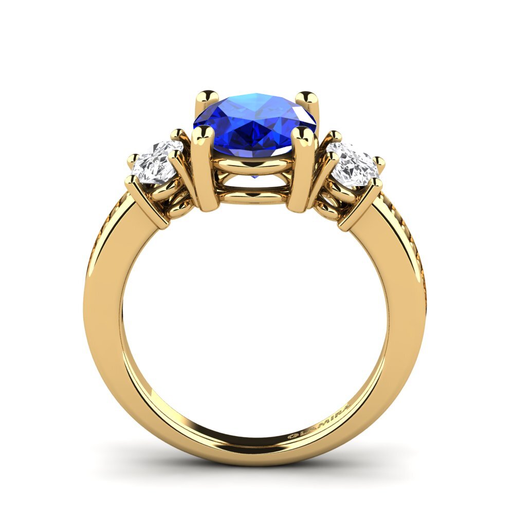 14k Oro Amarillo Safiro (Creado en Laboratorio) Anillo de compromiso Maletha