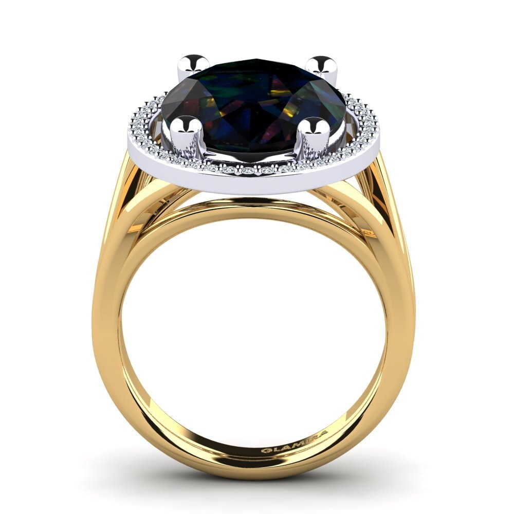 9ct Yellow & White Gold Black Opal Ring Malison
