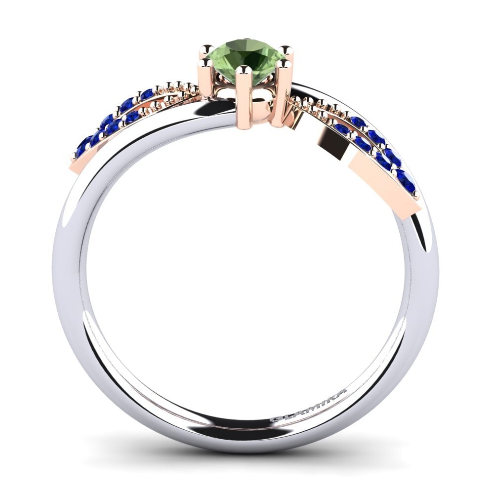 14ct White / Rose Gold Green Sapphire Engagement Ring Malus