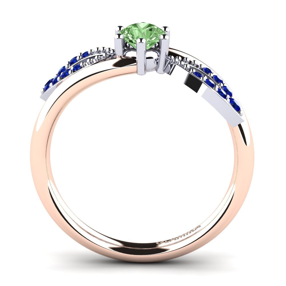 14ct Rose / White Gold Green Diamond Engagement Ring Malus