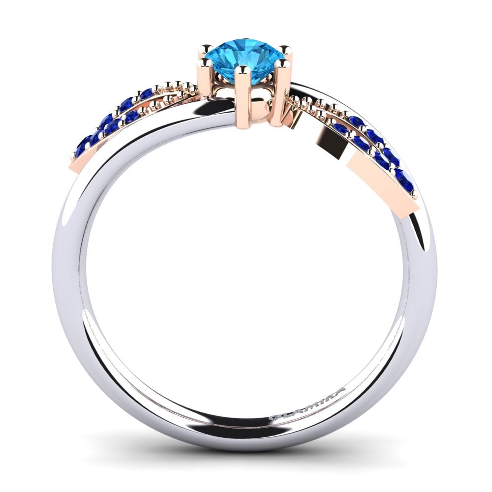 14ct White / Rose Gold Blue Topaz Engagement Ring Malus