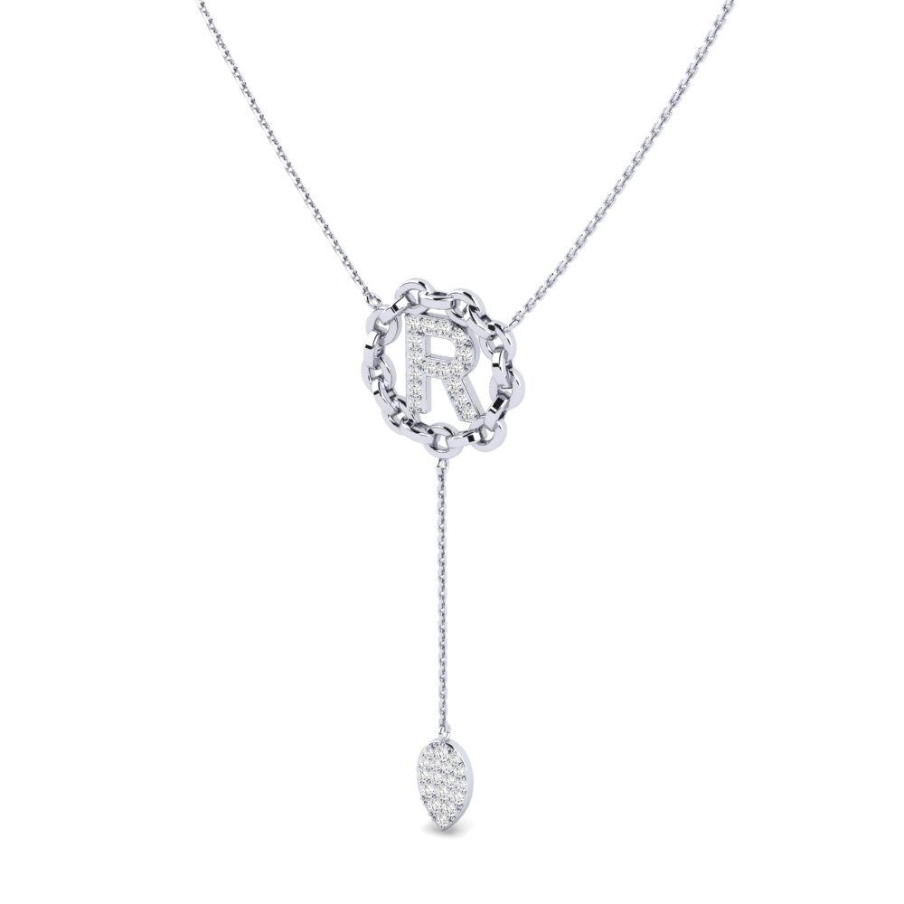Clkier R Achetez Collier pour femme Maluwa - R en Or Blanc 375 Moissanite 0.236 ...