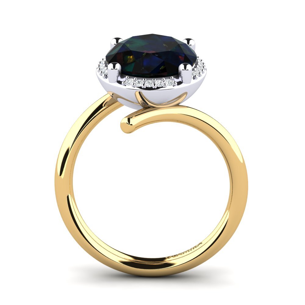 9ct Yellow & White Gold Black Opal Ring Marcette