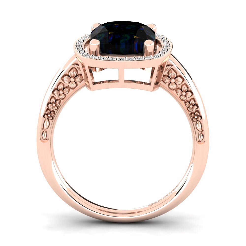 14k Oro Rosa Opalo Negro Anillo de compromiso Marciane