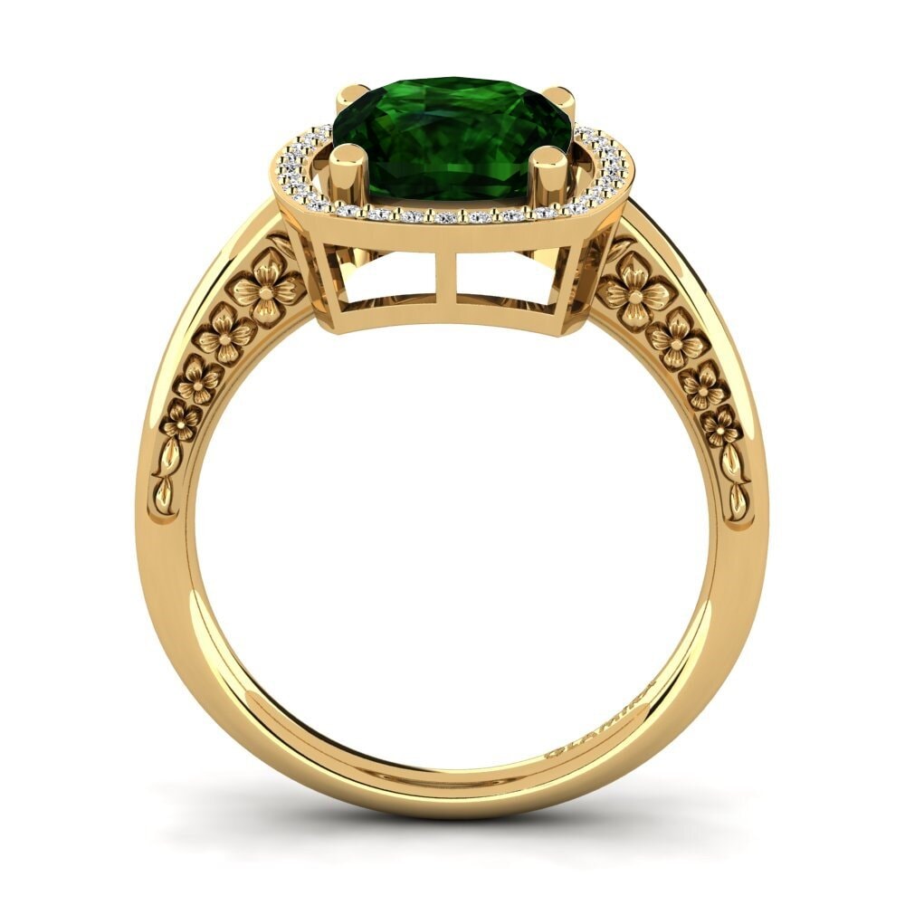 14k Oro Amarillo Turmalina verde Anillo de compromiso Marciane