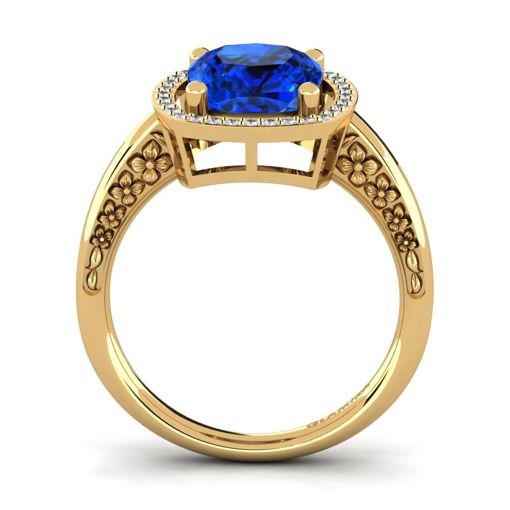 14k Oro Amarillo Safiro (Creado en Laboratorio) Anillo de compromiso Marciane