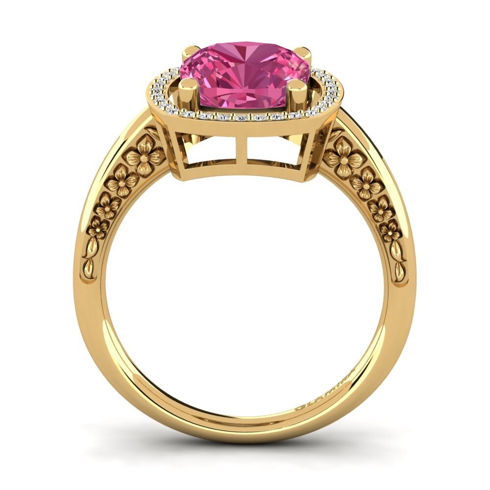 14k Oro Amarillo Turmalina rosa Anillo de compromiso Marciane
