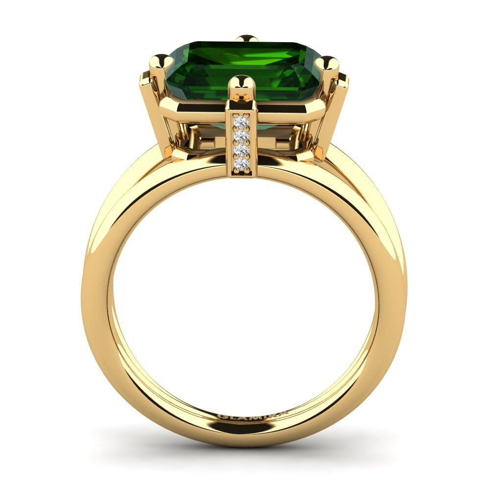 14k Oro Amarillo Turmalina verde Anillo de compromiso Margies